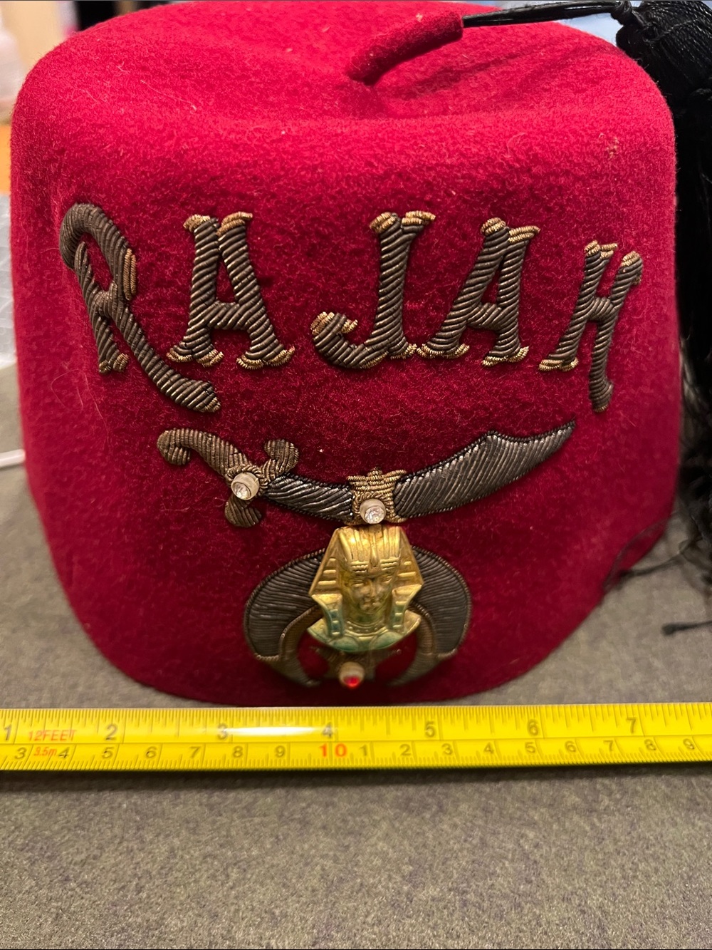RAJAH Red Fez Hat with Embroidered Crest, Rajah temple Reading Pa